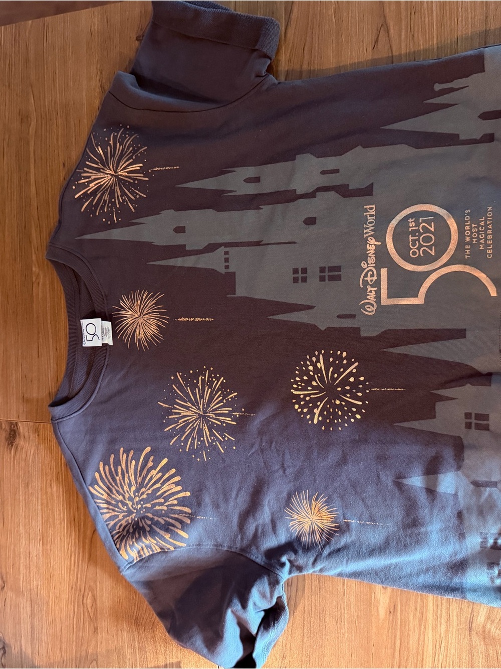 Disney Navy Kids 50th Anniversary Fireworks T-Shirt with Gold Accents
